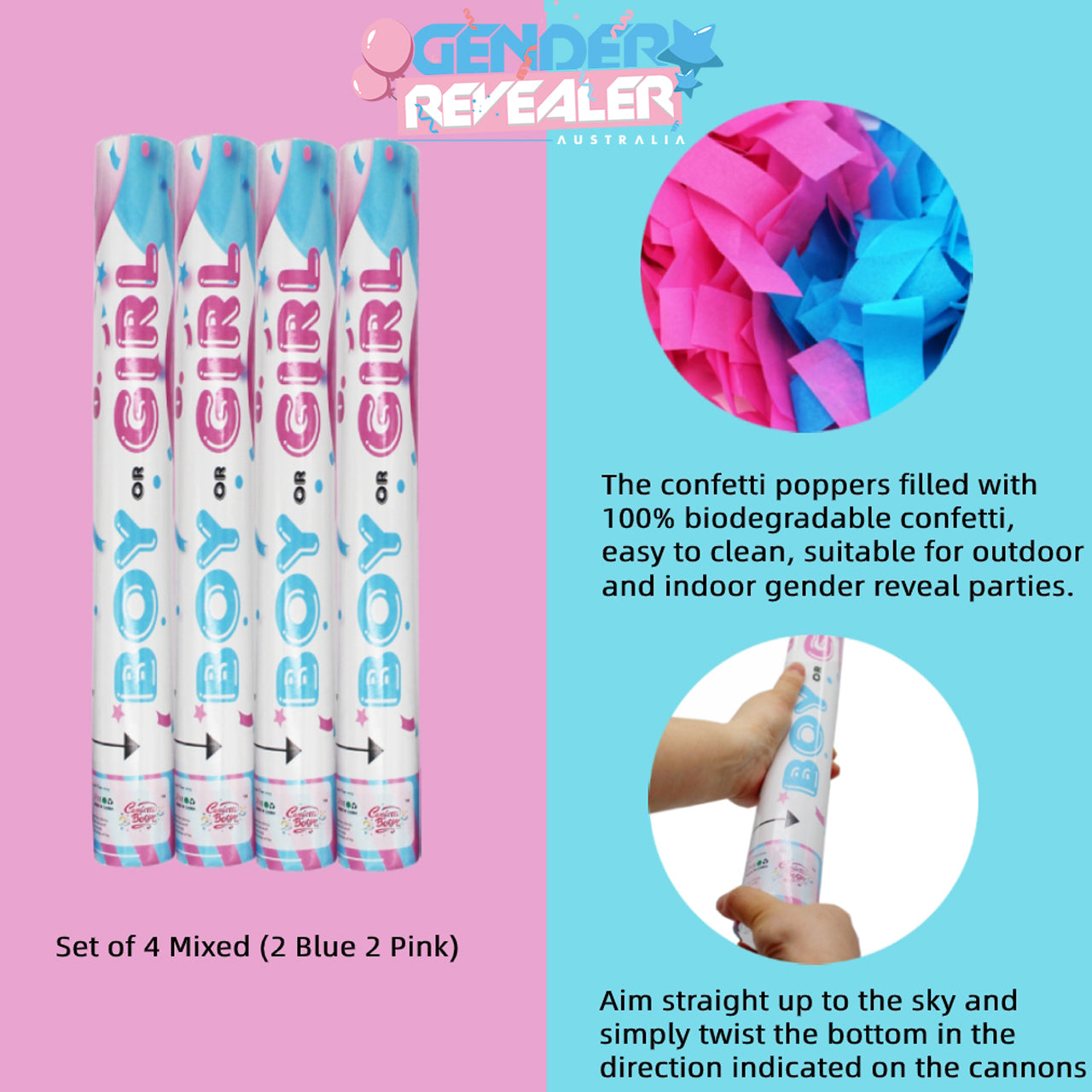 Gender Revealer Confetti Cannon 4 Pack