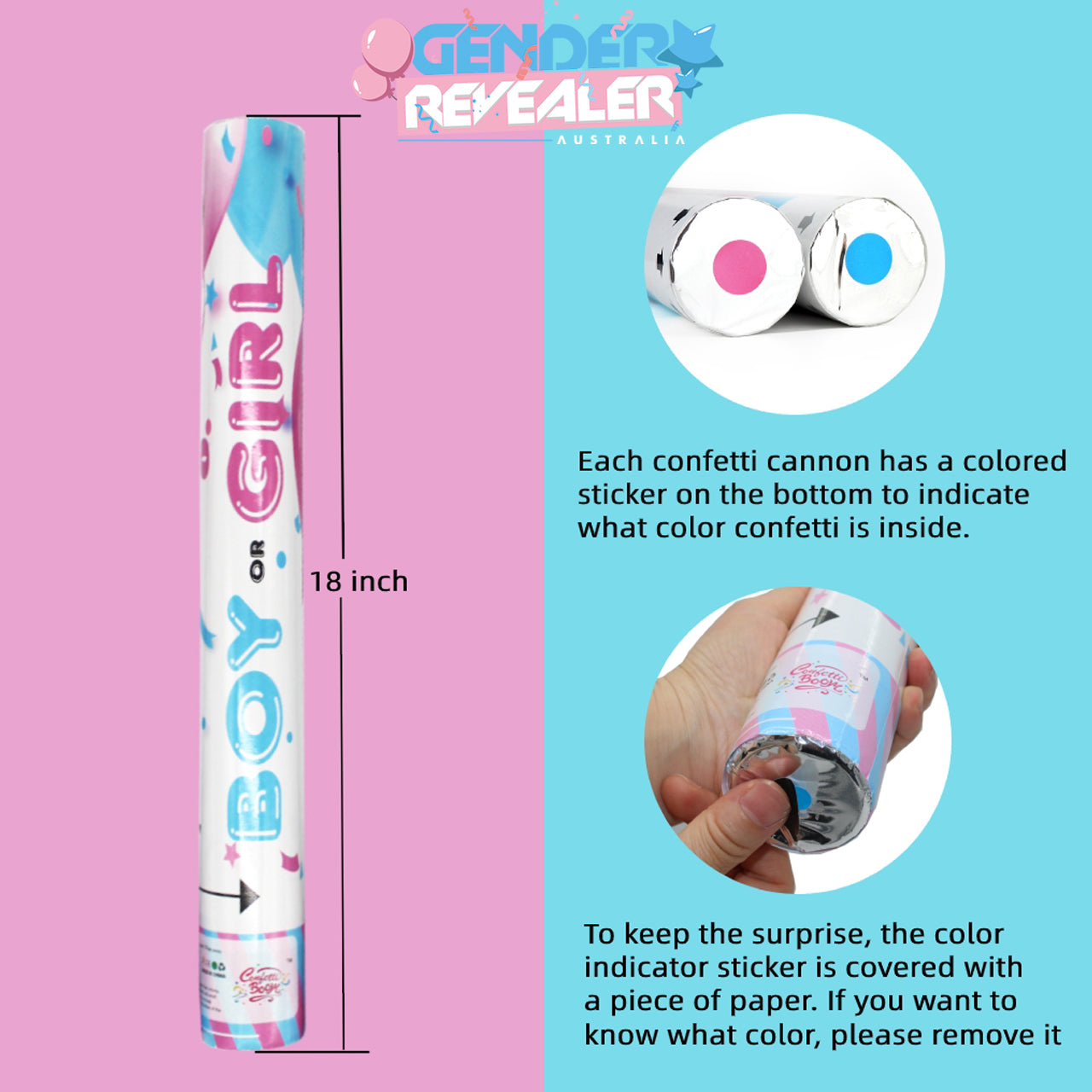 30cm Gender Reveal Confetti & Powder Cannon, Pink Wholesale